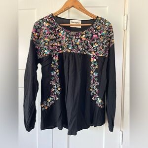 Savanna Jane Blouse BOHO embroidered breezy fit S